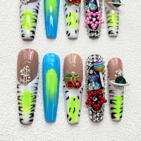 Nouvelle Arrivée Ongles Acryliques Faits Main Carrés/Coffin avec Strass 3D, Gel Souple de Luxe pour Salon, 10 Pièces à Coller, Manucure Exquise