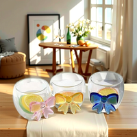 Tasse à café en verre rose avec nœud papillon 3D, double paroi, pour les fêtes, vente en gros