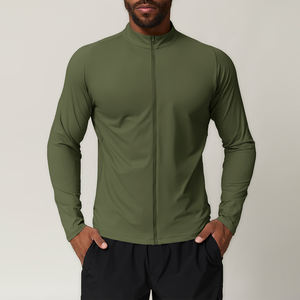 Venta al por mayor de alta calidad, transpirable, de secado rápido, abrigo con cuello levantado, Color sólido, para correr, deportes al aire libre, chaqueta con cremallera, ropa deportiva - Product Image 3