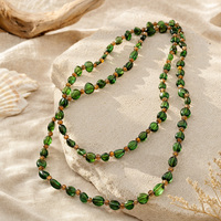 Collier long en pierres précieuses vertes naturelles de luxe, fait main, pierres polies, collier superposé, bijoux bohèmes pour femmes