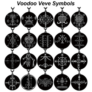 Collana con Ciondolo Amuleto Talismano in Acciaio Inossidabile con Simboli Voodoo Veve Sigillo Vodou <span class=keywords><strong>Lwa</strong></span> Loa Incisione Laser - Product Image 2