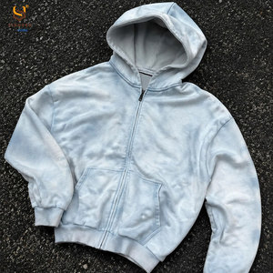 Sweat à capuche zippé personnalisé de luxe, brodé, style streetwear, en molleton uni, vintage, oversize, délavé à l'acide, effet soleil et usé - Product Image 1