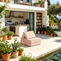 Canapé modulaire en velours côtelé épais rose poudré, fauteuil individuel compressé avec dossier inclinable et coussin