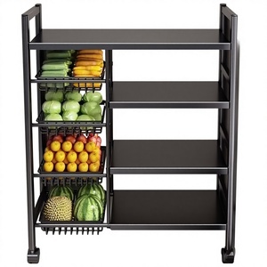Carrello Portaoggetti Moderno in Ferro Nero per <span class=keywords><strong>Cucina</strong></span> - Ripiani Regolabili e Cestelli Rimovibili, <span class=keywords><strong>Dispensa</strong></span> <span class=keywords><strong>Mobile</strong></span> per Sala da Pranzo - Product Image 6