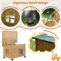 Maison pliable multi-animaux en bois écologique avec toit imperméable, fenêtre en acrylique et patins réglables – Abri pour chats et lapins