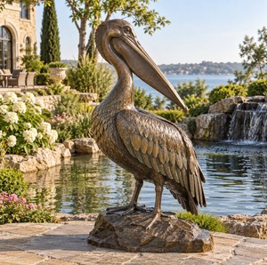 Estatua de Pelícano de Bronce de Tamaño Real para Decoración de Jardín, Escultura Metálica de Pájaro para Exteriores en Venta - Product Image 1