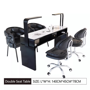Ensemble table et chaise de manucure noire de luxe, poste de travail double pour technicien(ne) d'ongles avec éclairage LED et tiroirs de rangement pour salon de manucure et spa - Product Image 5