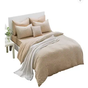 Luxury King Size 4 Piece Bedding Set 100% Cotton White 3cm Stripe Bedding Sets Bedcover for Home