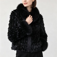 Veste en fourrure de lapin noire pour femmes Tyan, fabrication sur mesure, fourrure de renard véritable, veste en fourrure véritable avec fermeture éclair