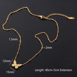Collar de Cadena con Cuentas de Acero Inoxidable con Forma de Mariposa para Mujer, Color Dorado, Colgante con Dijes, Gargantilla Metálica, Regalo - Product Image 2
