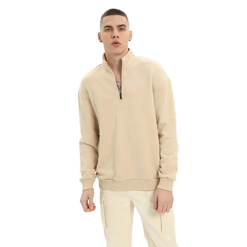 Hoge Kwaliteit Franse Badstof Sweatshirt Mock Hals Leeg Custom Kwart Zip Pullover