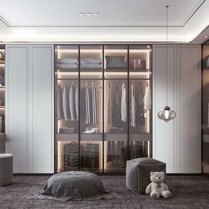 Italian Style Modern Luxury Aluminum Frame Slim Integrated Handle Tempered Glass Closet Wardrobe Wine <strong>Cabinet</strong> Door - Product Image 1