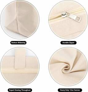 Sac fourre-tout réutilisable en toile de coton naturel beige de 12 oz, petit format, robuste, avec fermeture éclair, idéal pour la plage et les cadeaux de voyage - Product Image 3