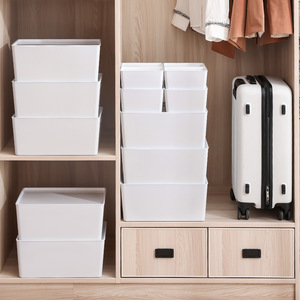 Desktop <b>Storage</b> Box <b>Plastic</b> Rectangle White Stackable With Lid For Cosmetics Stationery Organizers - Product Image 3