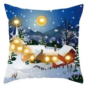 Vrolijk Kerstfeest Kussenhoes Led Eenvoudige Gelukkig Nieuwjaar Kussensloop Sneeuw Vintage Home Bed Decoratieve Kussensloop