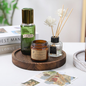 Wooden Round Desktop <b>Storage</b> <b>Tray</b> For Toiletries And Decor Multifunctional Solid Wood Base - Product Image 1
