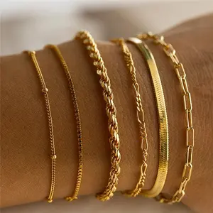 6Pcs Gold Color Bracelet Set Boho Retro Thick Twist Cuban Chain Bracelet For Women 2024 Trendy Quality Jewelry Gifts