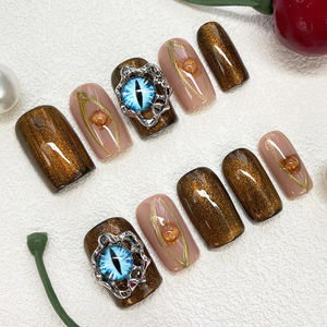 Lot de 10 faux ongles de luxe Y2K à presser, peints à la main, brillants, avec un magnifique design personnalisé, réutilisables, en acrylique, faits à la main, pour une <span class=keywords><strong>manucure</strong></span> parfaite - Product Image 6