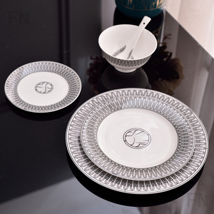 Platos de Cena <span class=keywords><strong>Heco</strong></span>, Juegos de Vajilla Europeos de Cerámica de Lujo con Rayas Doradas, Negro Real, Más Vendidos - Product Image 6