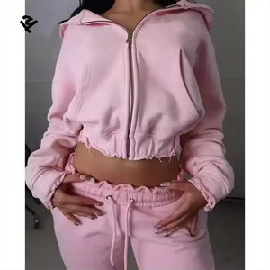 Vêtements Femme en Gros Ensemble Deux Pièces Sweat à Capuche Zippé et Pantalon de Survêtement Droit Style Streetwear 100% Coton Survêtement pour Femmes - Product Image 2