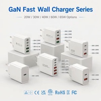 Chargeur mural rapide HNT GaN 20W 30W 40W 60W 65W PD+PPS+QC, charge rapide, prise US EU JP UK AU KR pour iPhone Samsung CE UKCA