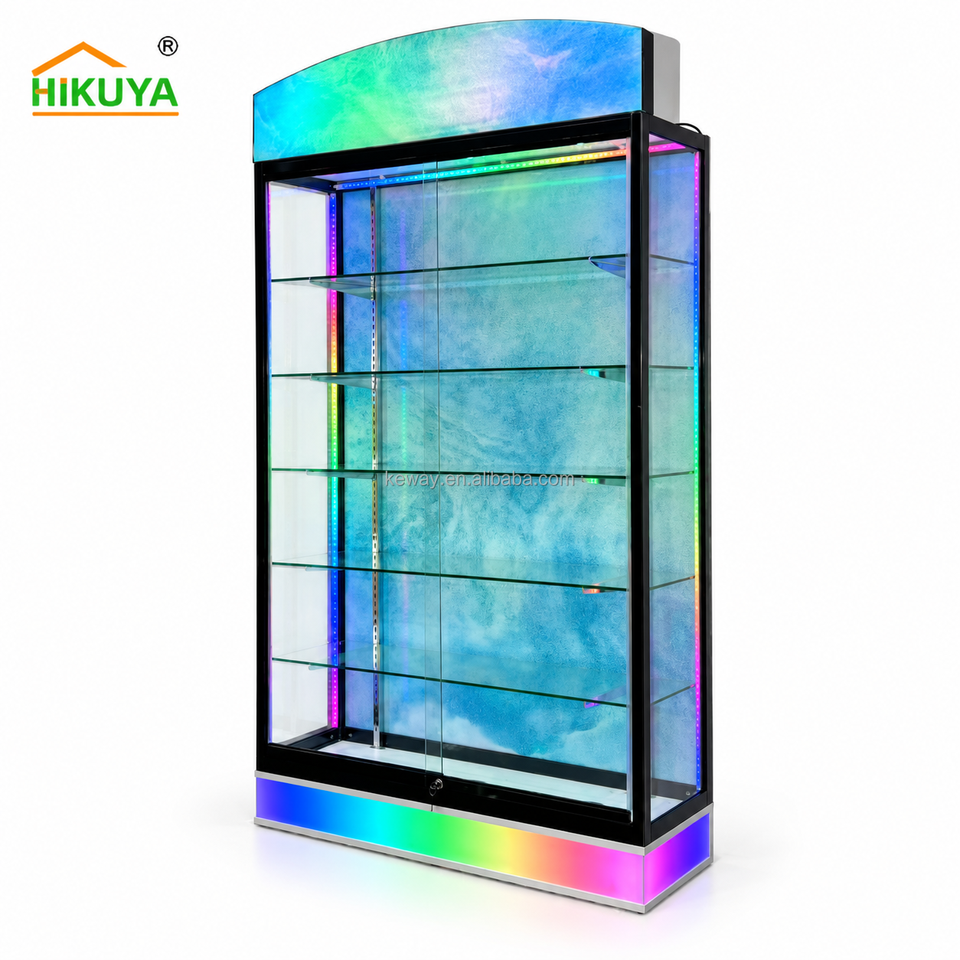 Floor Standing Perfume Display Cabinet with 5 Glass Shelves RGB LED ...