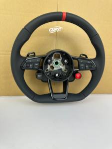 Volant de voiture en fibre de carbone noire et cuir personnalisable pour <span class=keywords><strong>Audi</strong></span> <span class=keywords><strong>Q</strong></span> C8 A1 A3 A4 A5 A6 A7 A8 B6 B7 B8 B9 C6 C7 TT R8 - Product Image 4