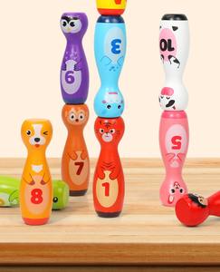 Juego de bolos de animales de madera respetuoso con el medio ambiente para niños-diseño de esquina redondeada segura educación temprana mano-ojo - Product Image 3