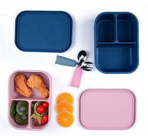 Bpa Free Portable Leakproof Silicone Bento Box Kids Microwave Thermos Lunch Box With 3 Compartment