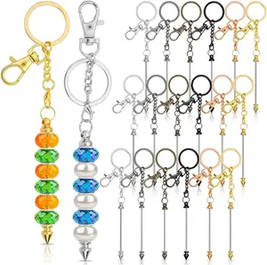 Y6524 Wholesale Bead Keychain Bar Silver Bead Keychain for Pendant DIY Alloy Blank Keychain