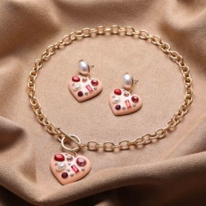 Fashion Romantic Valentine Heart <strong>Jewelry</strong> Set Gold Pendant Chain Necklace Drop Earrings Pearl Crystal <strong>Love</strong> Gift <strong>Jewelry</strong> for Women - Product Image 1