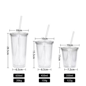 Gobelets en plastique transparent à double paroi avec couvercle et paille, personnalisables avec logo, 12oz, 16oz, 22oz, pour boissons froides, en acrylique - Product Image 3