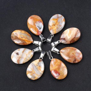 Nouvel Arrivage DIY : Pendentif Goutte Plate en Agate Fauve Style Pierres Naturelles de Guérison pour Collier Tricoté à la Main – Idéal Cadeau - Product Image 1