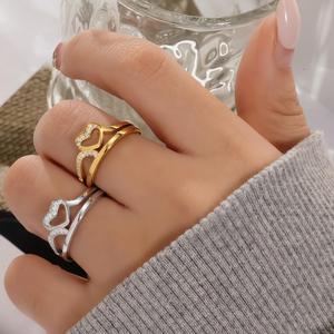 Anillo Minimalista de Corazón, Chapado en Oro de 18K, Acero Inoxidable, con Circonita Cúbica, Anillo Delicado Apilable, Joyería de Moda para Ella - Product Image 3
