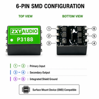 Transformateur d'isolation audio blindé SMD entièrement encapsulé P3188, rapport de transfert 1:1, transformateur de signal audio 6 broches