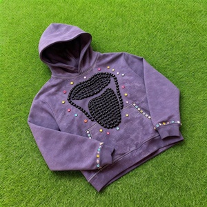 Sweat à capuche unisexe personnalisé de haute qualité 100 % coton avec rivets colorés, strass, effet délavé à l'acide, imprimé DTG, pour hommes - Product Image 1