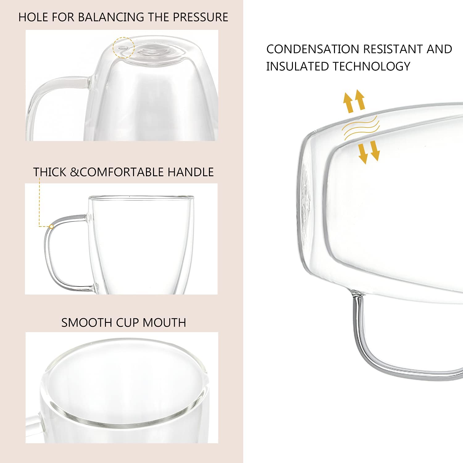 200~500ml Insulated Coffee Mugs Double Wall Glass Cups with Handle Tea Cups Coffee Cup Clear Mugs Glass Coffee Mugs
