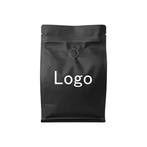 Custom printed side gusset stand up ziplock pouch flat block bottom packaging coffee bags black