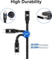Kabel USB-C 3.2 Gen 2 10 kaki 4K UHD 20Gbps 100W PD Pengisian Cepat MacBook Pro iPad Pro Jalinan Nilon Hitam