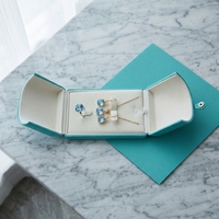 Boîte à bijoux de luxe Zebopak en cuir PU bleu, personnalisable avec logo, vente en gros, étui d'emballage pour ensemble de bijoux en cuir grainé, en vrac