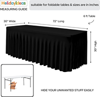Housses de table rectangulaires ajustables de 6 pieds en élasthanne noire, jupe de table sans plis à volants pour banquets