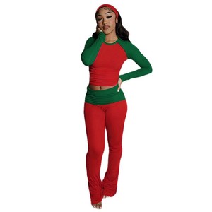 Ensemble deux pièces pour <span class=keywords><strong>femme</strong></span>, t-shirt à manches longues et col rond pour <span class=keywords><strong>Noël</strong></span> et pantalon slim contrasté - Product Image 5