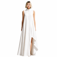 Robe longue en lin sans manches à col montant pour femme, avec demi-fermeture éclair sur le devant, ourlet irrégulier à fente haute, coupe droite, décontractée, écologique, été
