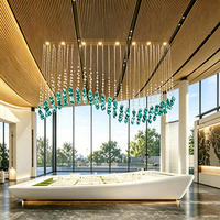 Lustre en verre LED en forme de goutte de pluie pour hall d'hôtel, salon, éclairage en verre sur mesure