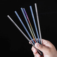 Paille en titane pur réutilisable à pointe plate, écologique et portable, pour thé au lait, café, usage extérieur et domestique