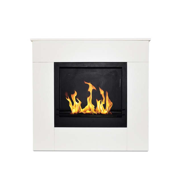Bioethanol floor standing fireplace in white wood made in italy Michelangelo length 96 x depth 36 x height 90 cm