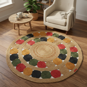 Moderno Floral yute doble Tikki tinte borde alfombra multicolor antibacterias antideslizante pila plana yute con respaldo hecho a máquina trenzado - Product Image 3
