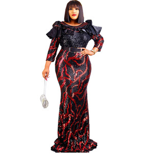 Liu Ming African New Arrivals Mujeres Casual Manga larga <span class=keywords><strong>O</strong></span> Cuello Cintura alta Maxi Vestido - Product Image 5