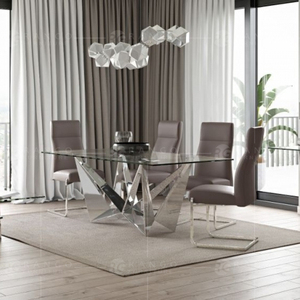 Glas und Chrom Rechteck Esstisch und 4 Viola Silber Grau Stühle Glas Esstisch 200cm - Product Image 1