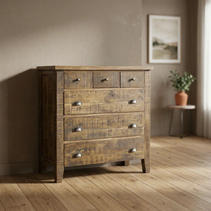 Commode rustique en bois massif avec 6 tiroirs, armoire de rangement antique pour chambre à coucher, meubles de maison - Product Image 1